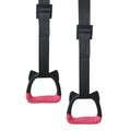 Pair of kids gymnastic rings with black PP handles, 1m or 2m webbing straps, and hand glue