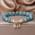 Blue water jade agate bracelet for women with heart-shaped zircon XINGX pendant, ethnic style handmade jewellery