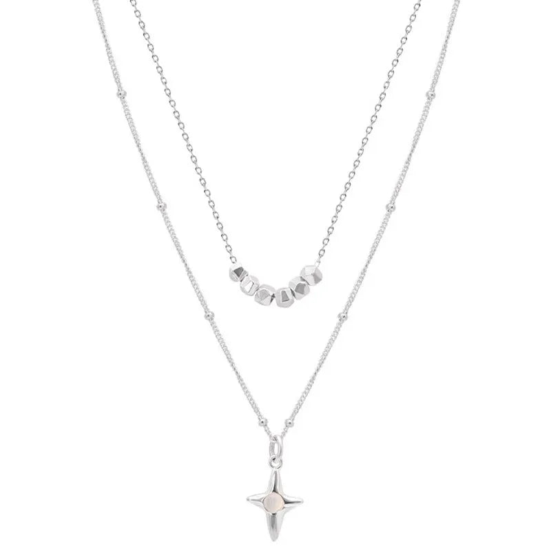 Double layer necklace with opal cross and geometric shape, colour XL3329, for women and girls