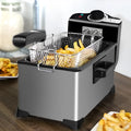 Silver household 3 litre electric fryer with Teflon non-stick coating and EU plug
