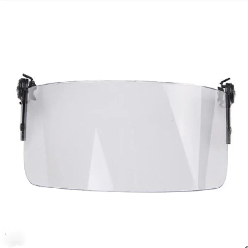 Transparent polycarbonate helmet visor with guide rail mount for face protection
