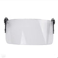 Transparent polycarbonate helmet visor with guide rail mount for face protection
