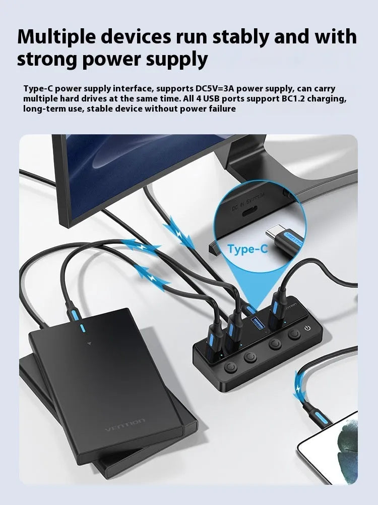 Vention USB 3.0 extender expansion dock with four interfaces and 1 metre cable