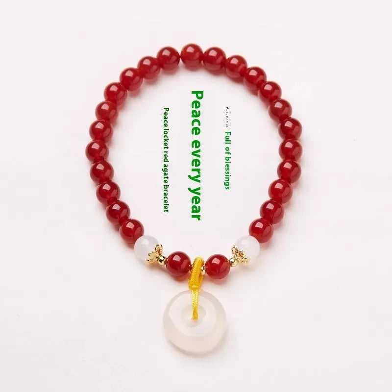 Handmade natural jinsi jade and red agate bracelet with safety buckle closure