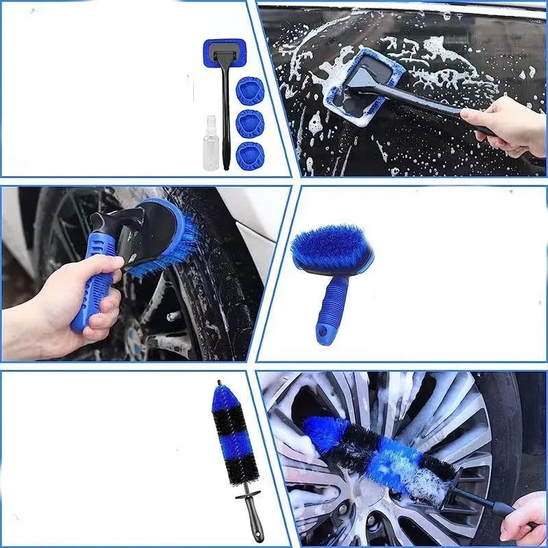 26-piece car wash brush set with tyre brush for automotive cleaning