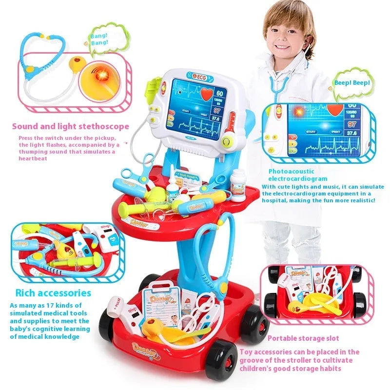Children play house simulation medicine box toy with ECG function, pink plastic, 1.4kg, for kids aged 4-6