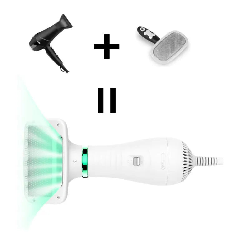 White pet electric hair dryer comb for dogs and cats with two-speed airflow and 2m power cord
