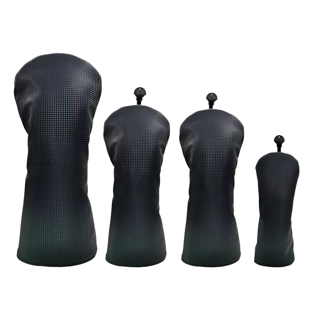 Black golf club head cover for No.1 wooden pole, fairway wooden pole, and iron wooden pole sets