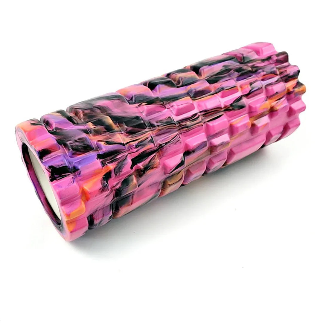 33cm camouflage EVA foam roller in blue green yellow pattern for fitness and massage