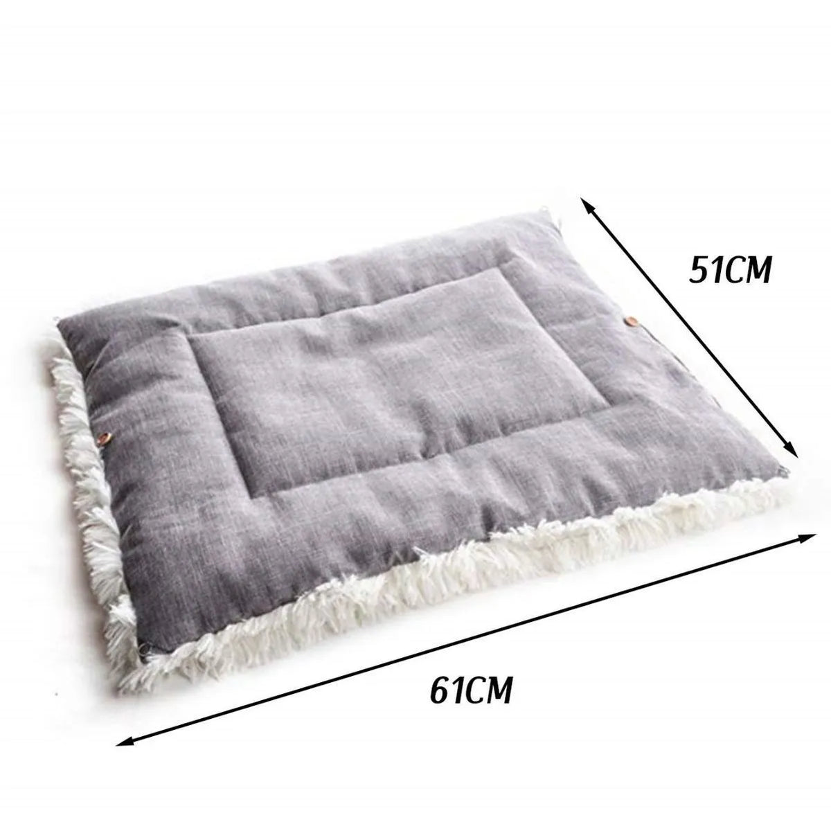 Grey pet blanket nest with fluffy surface and black non-slip base measuring 61cm by 51cm