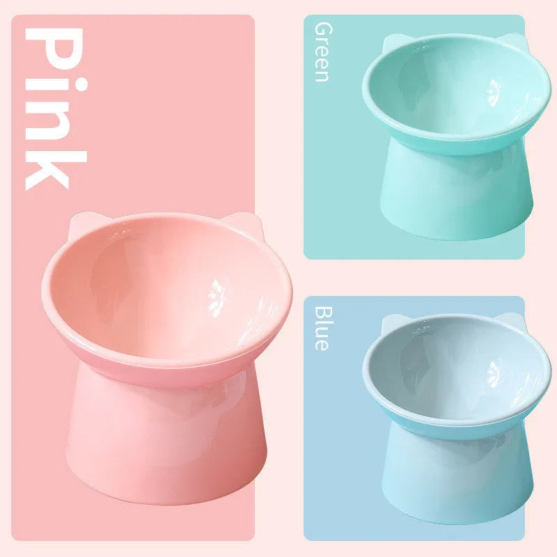 Oblique mouth cat bowl in light pink PP plastic with high side and smooth inner wall