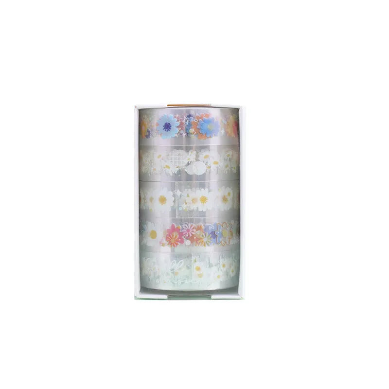 Transparent adhesive tape with colourful Midsummer Daisy cartoon pattern decoration on roll