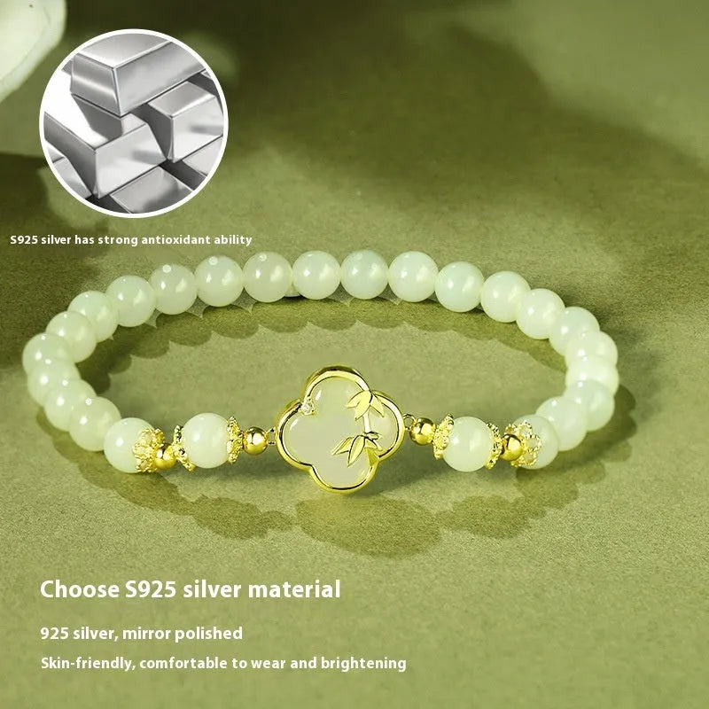 Hetian jade leaf bracelet, approximate 18cm, national style inlaid jade, random jade colour