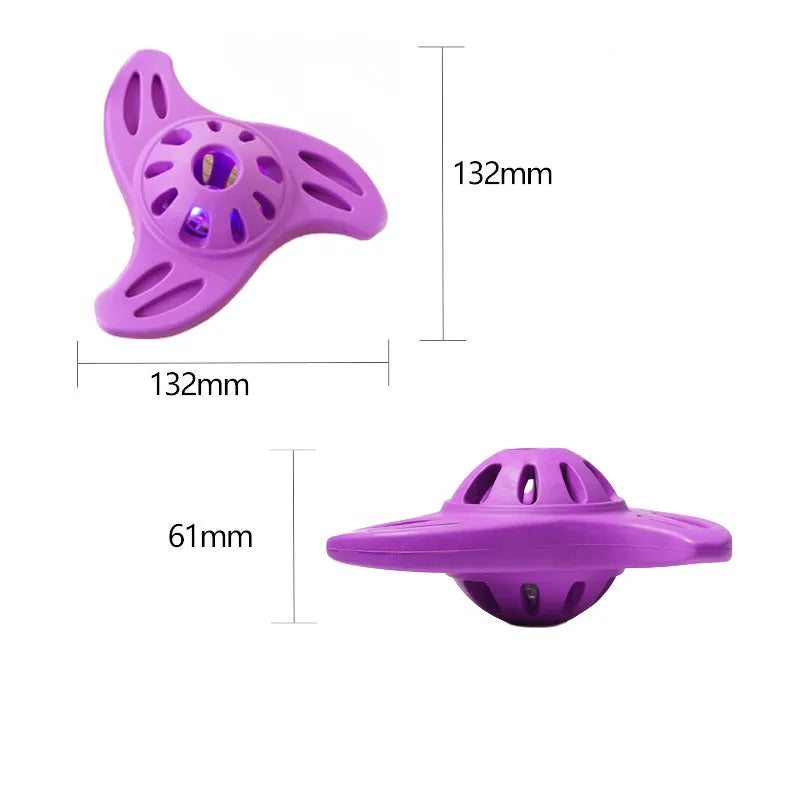 Boomerang-shaped dog chew toy with textured molar edges in purple colour
