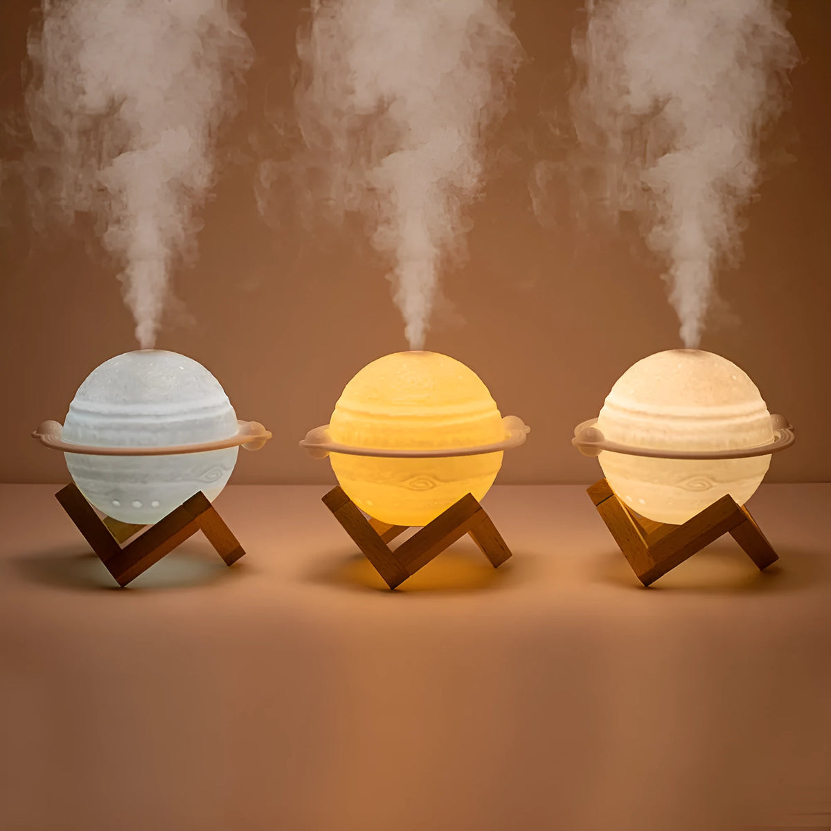 Planet humidifier 200mL USB mute 2.5W 154 x 137 x 105mm with cotton stick and wooden frame in Dark Wood or Wood