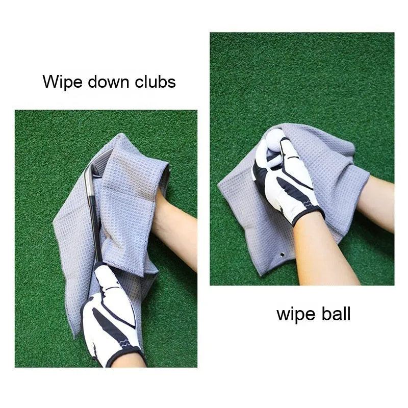 Waffle weave golf ball cleaning cloth towel showing texture detail and colour options