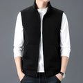 Men's chemical fibre blend sleeveless waistcoat vest in black colour showing cardigan style