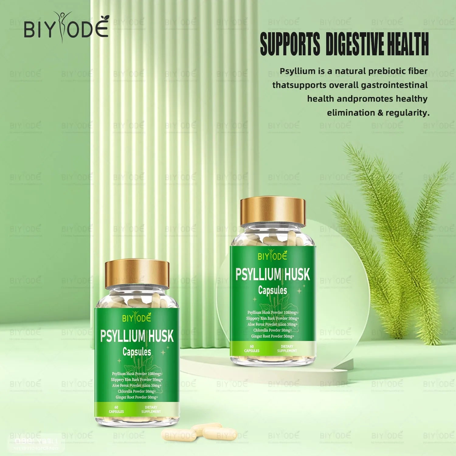 Bottle of 60 psyllium husk powder capsules fibre supplement