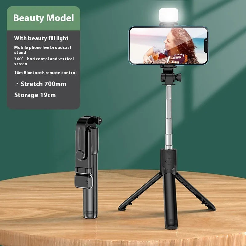 Bluetooth selfie stick tripod with light, 70cm alloy plastic, available in Black Blue Pink White
