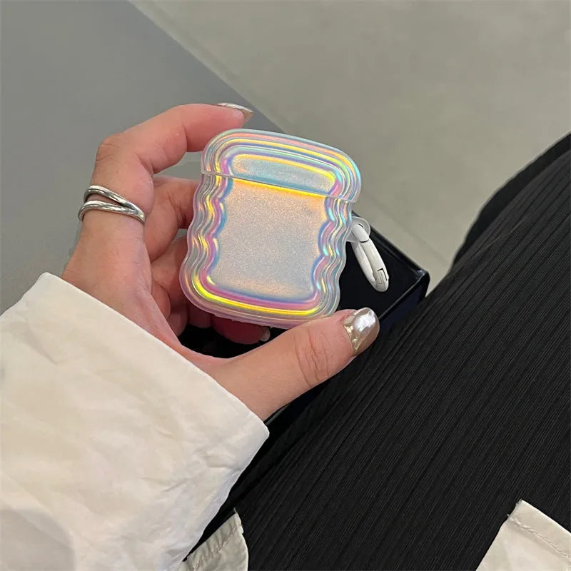 AirPods silicone protective case with holographic laser design and magic ring colour effect