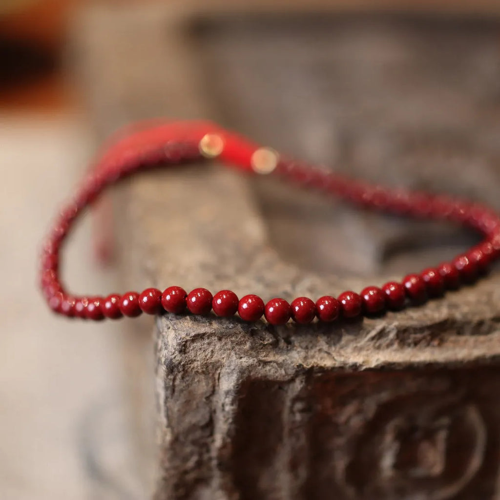 Purple gold sand cinnabar bracelet with geometric patterns and Chinese style design