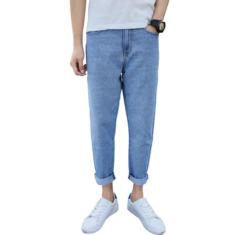 Men's loose straight leg jeans in cotton fabric with light straight leg opening