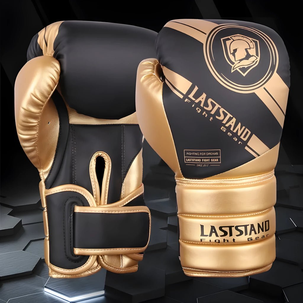 Pair of PU leather boxing gloves in vertical style for sanda training, available in multiple colours and weights
