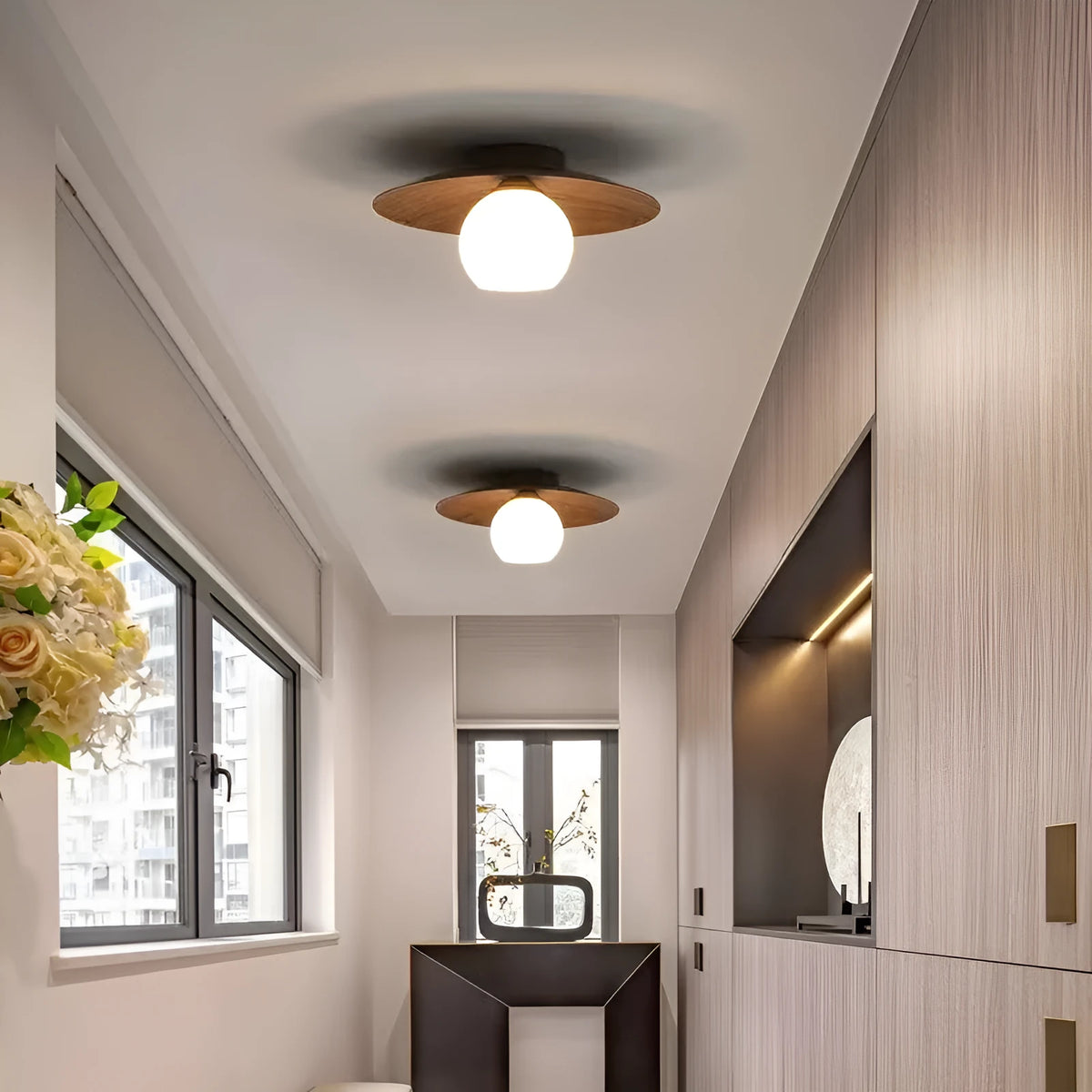 New Chinese style entrance ceiling lamp with 220V 5W bulb in black walnut or white log finish