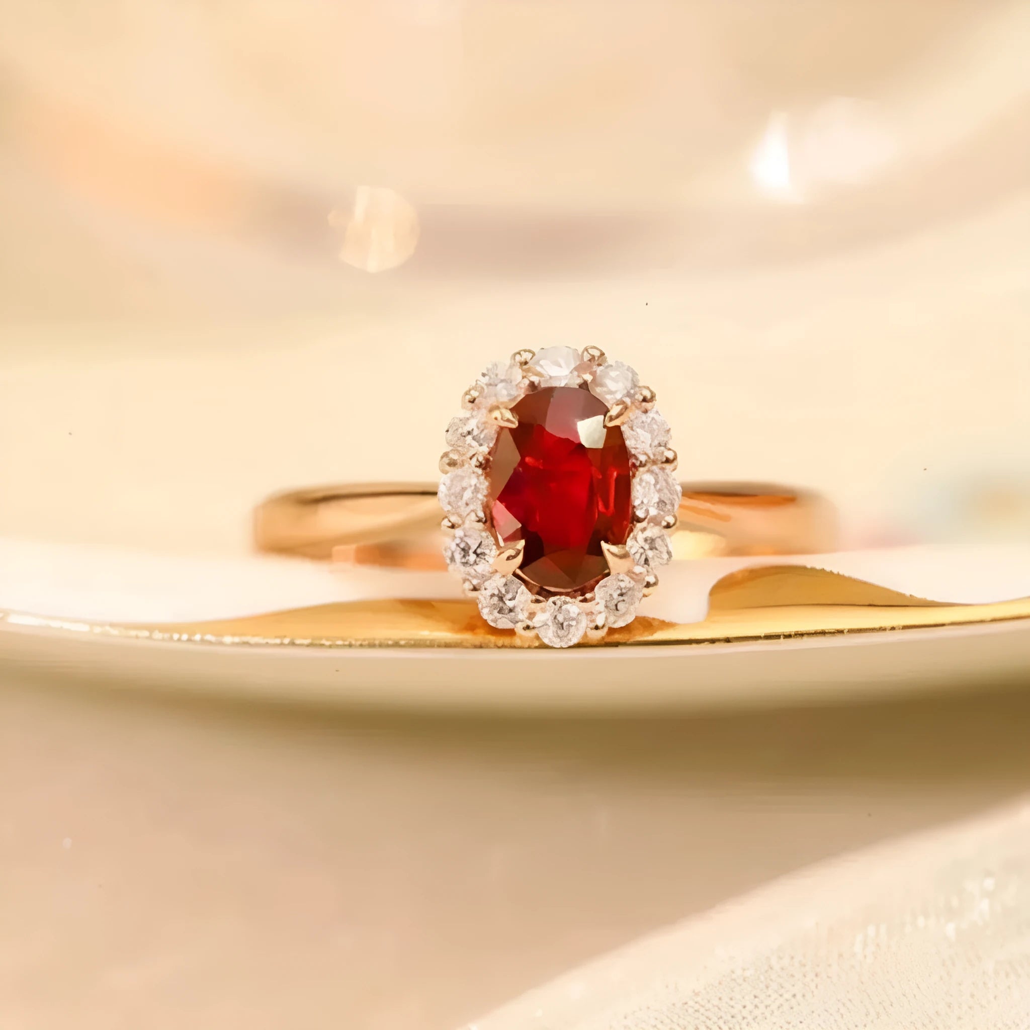 Sterling silver ladies ring with gold pigeon design and red blood ruby gemstone