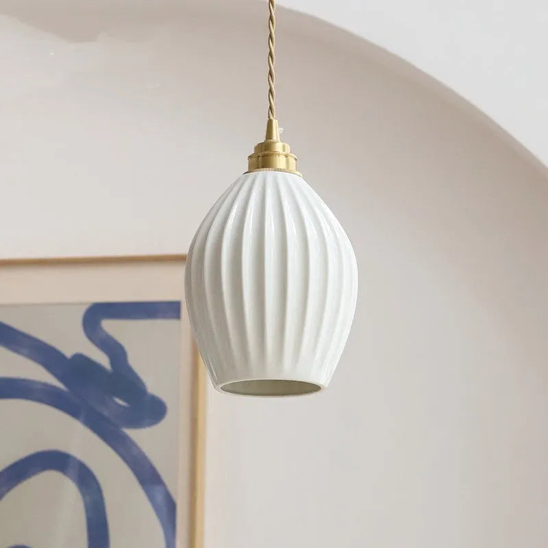 Brass bedside chandelier with copper body and ceramic shade, dual suction or hanging mount, 111V-240V
