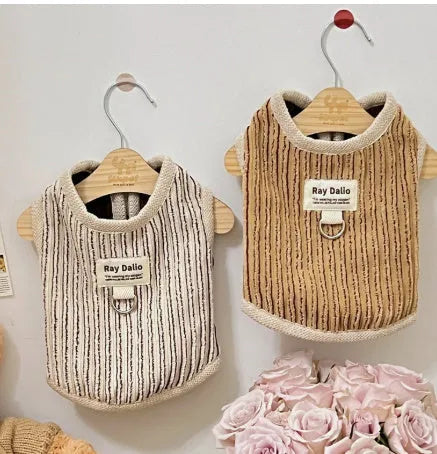 Brown striped dog hoodie for small breeds, sizes M to 2XL, spring autumn pet clothing