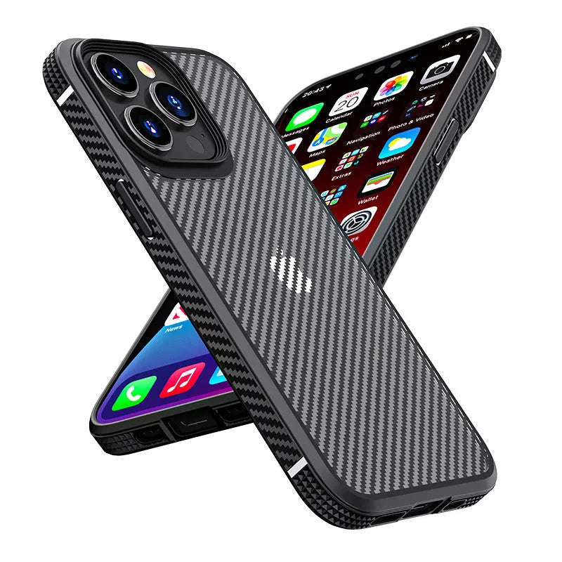 Black and blue carbon fibre pattern anti-fall protective case for Apple iPhone 13, 13 Pro, and 13 Pro Max phones
