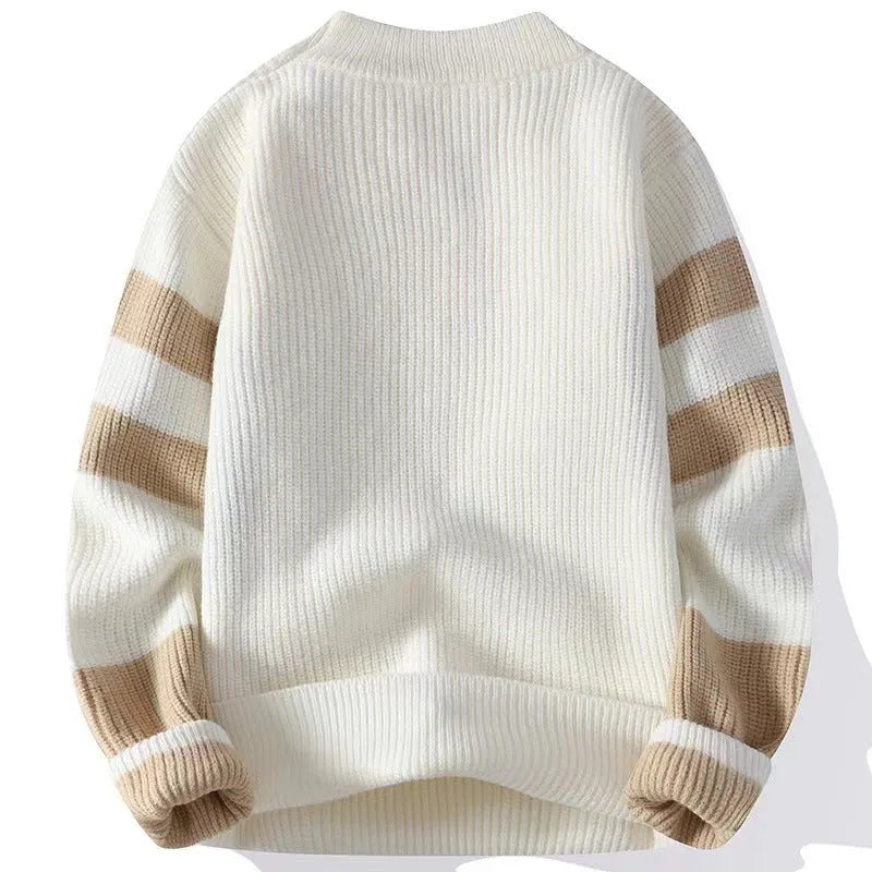 Men's loose knitwear polyester sweater in Pearl White with long sleeves, relaxed leisure style
