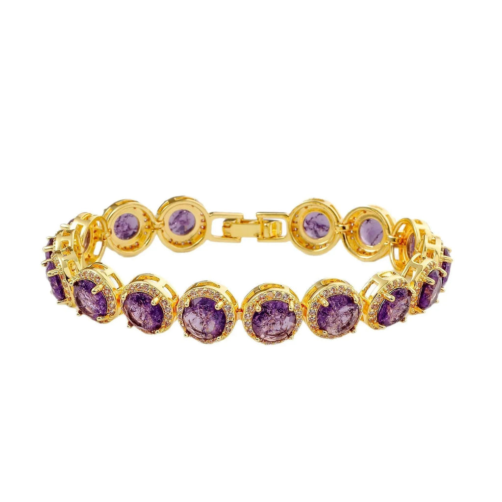 Gold-plated women's bracelet with inlaid zircon stones in a hollow round geometric shape