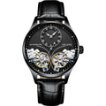 Automatic men's watch with tourbillon and moon phase on black steel strap