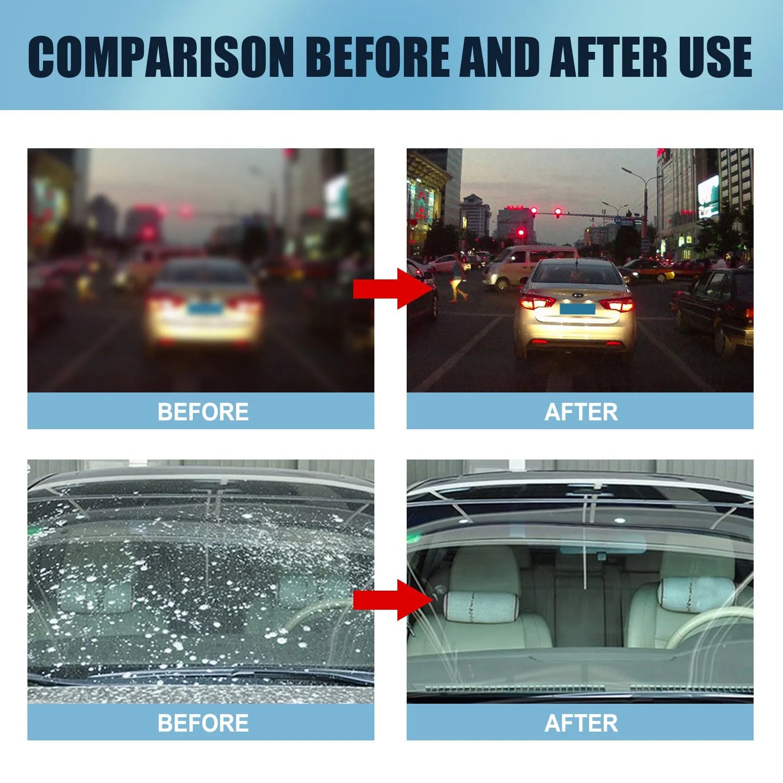 Blue car glass oil film remover with soft sponge applicator for windshield cleaning