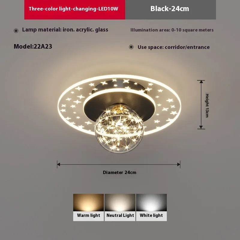 Modern simplicity style ceiling lamp for corridors in gold, black, or white finish with selectable LED colours.