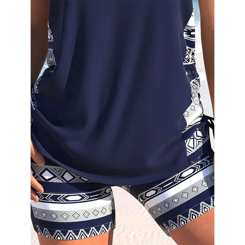 Women's polyester one-piece swimsuit, sleeveless briefs style, conservative split design, sizes S to XXL