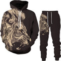 3D digital print lion sweatshirt and sweatpants set in photo colour on polyester fleece