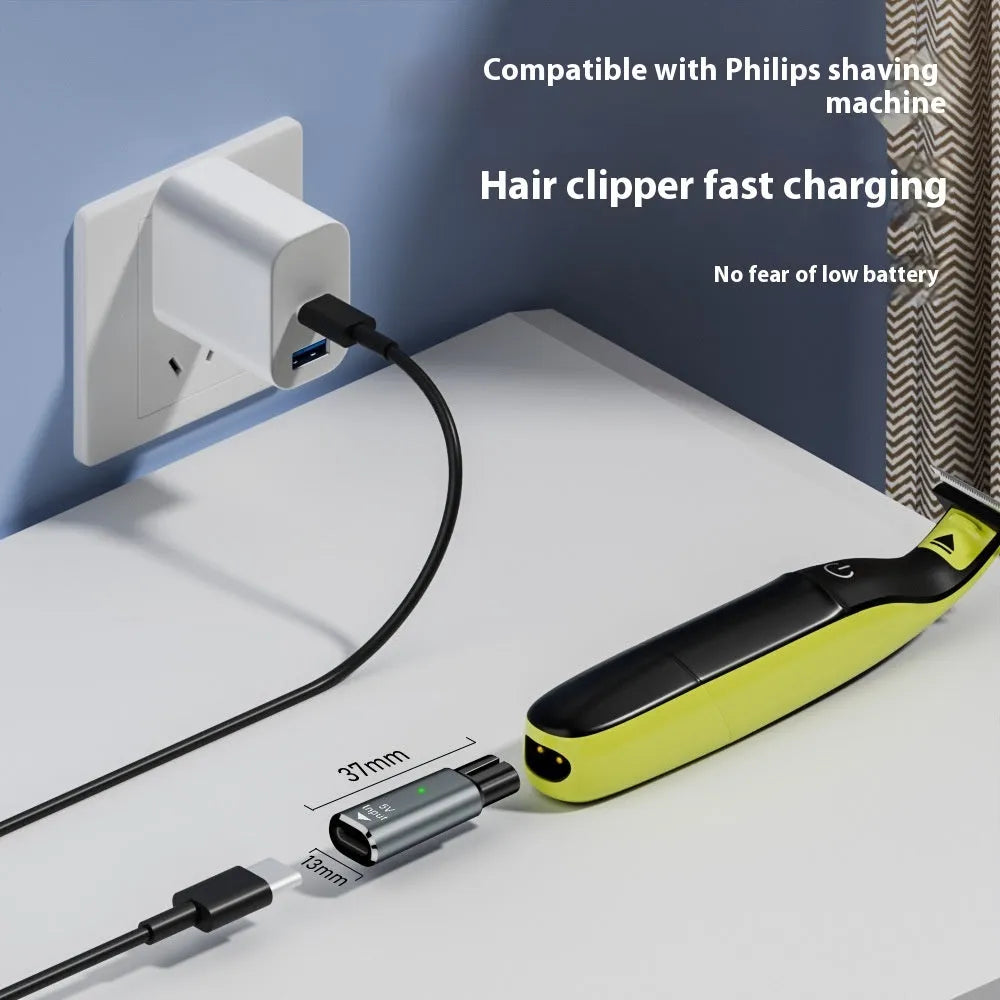 Black 4.3V USB-C charging adapter for electric shavers and hair clippers with aluminium alloy housing