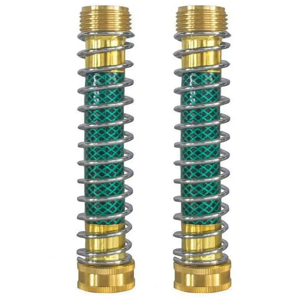 Brass garden hose sprinkler connector with a coiled metal spring section
