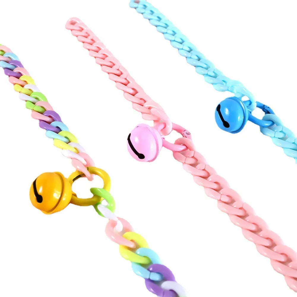 Macaron candy coloured plastic pet collar with chain design for cats, dogs and rabbits
