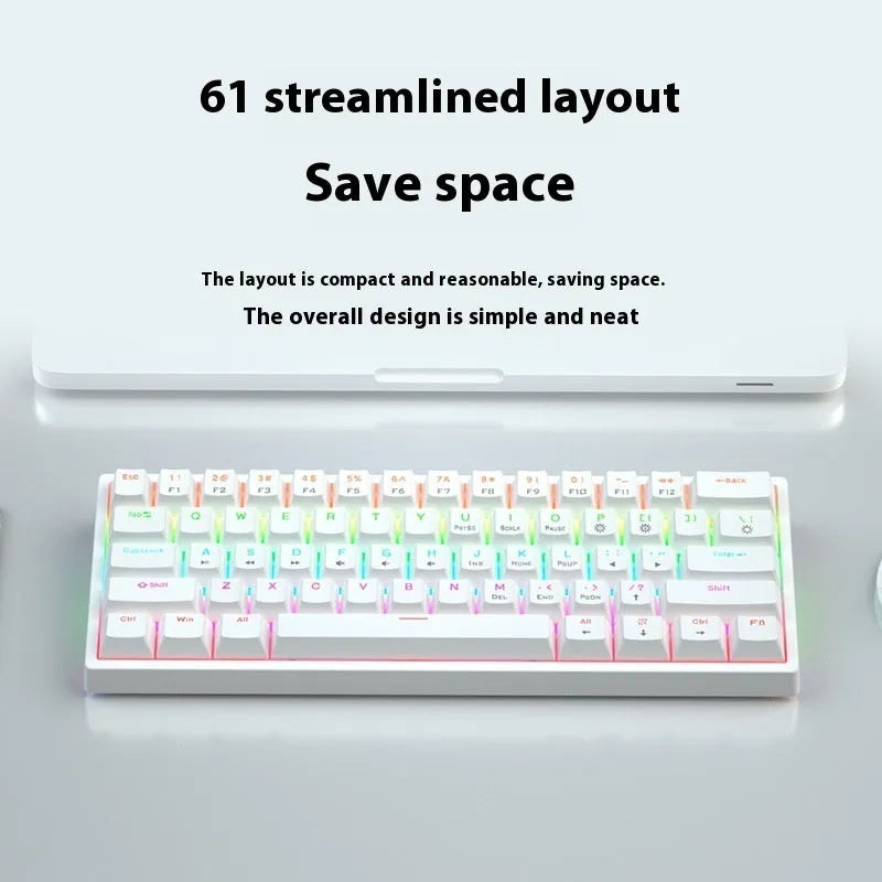 Blue and white 61-key mechanical computer keyboard with wired hot-plug connection