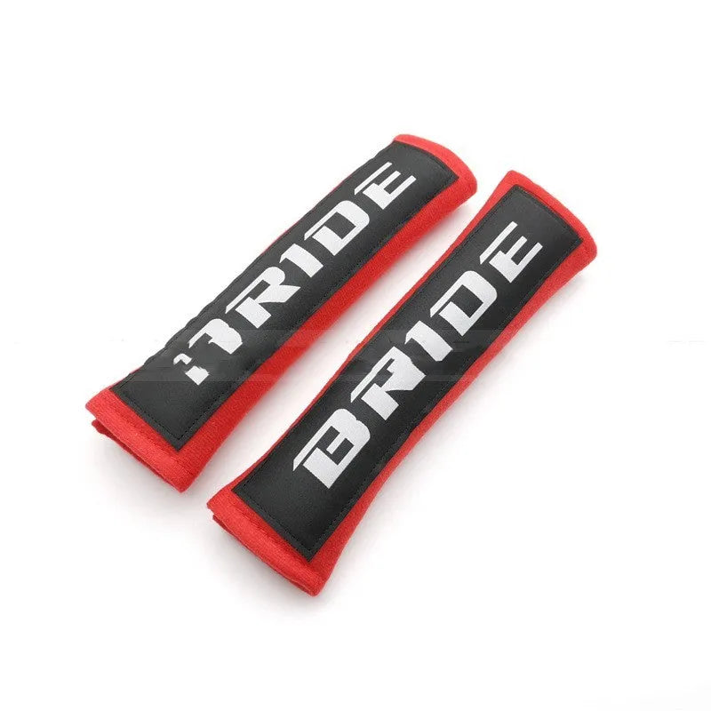 Car seat belt shoulder pad set in black blue red colours with embroidery on cotton sponge cloth