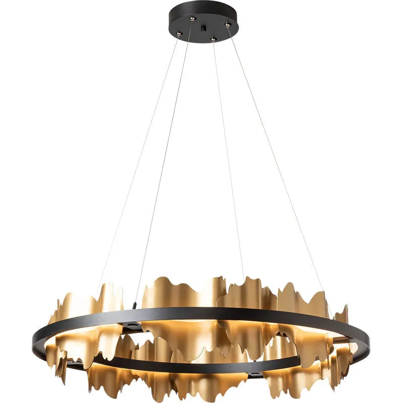 LED pendant lamp with organic glass body and iron construction, black or gold, 60cm or 80cm diameter
