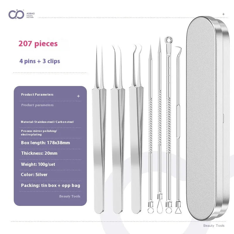Four metal acne needle tools with pointed tips on a white background.