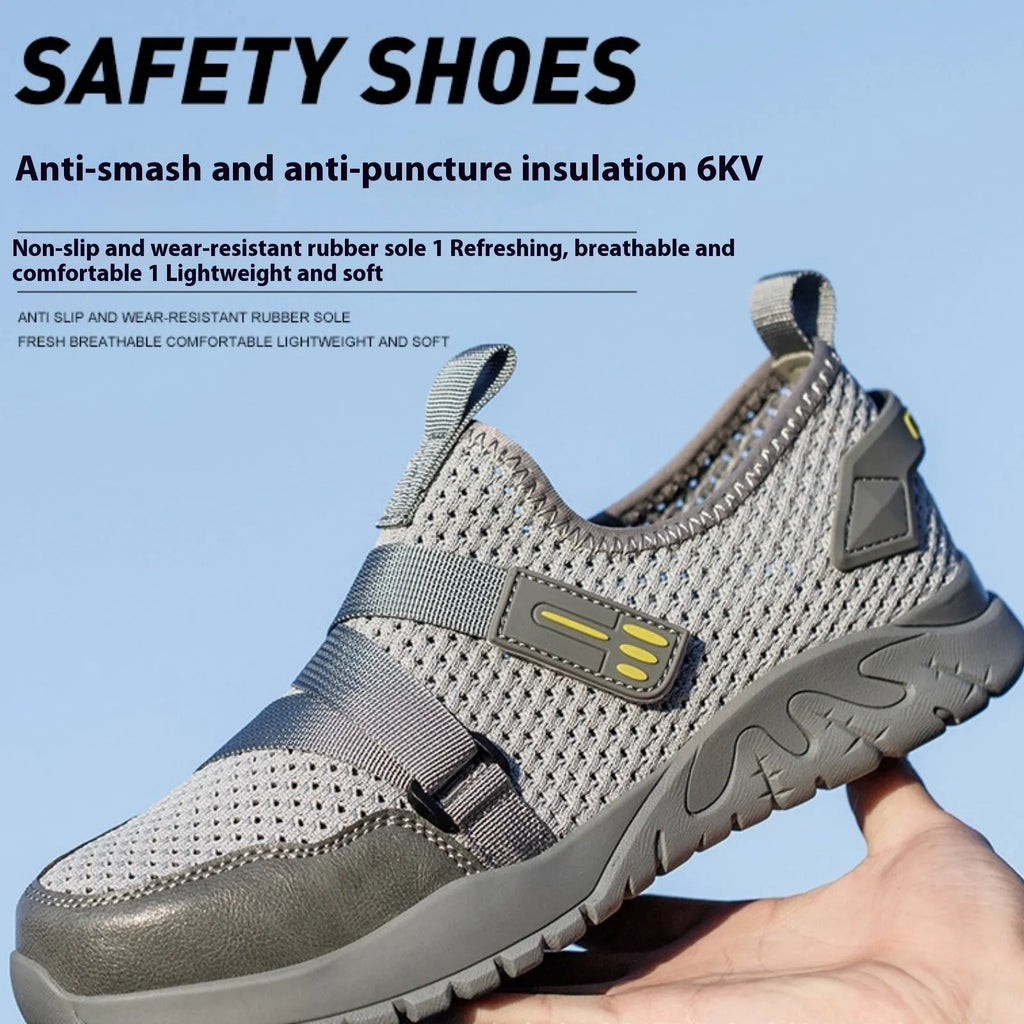 Anti-smash anti-puncture work insulation safety shoes with flying woven upper and rubber sole