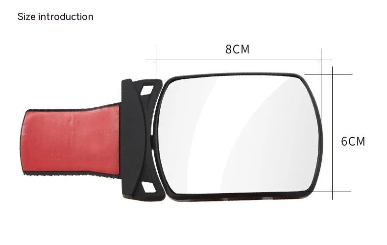 Wide angle car rearview mirror, glass, 8 x 6cm, adhesive backing, single unit.