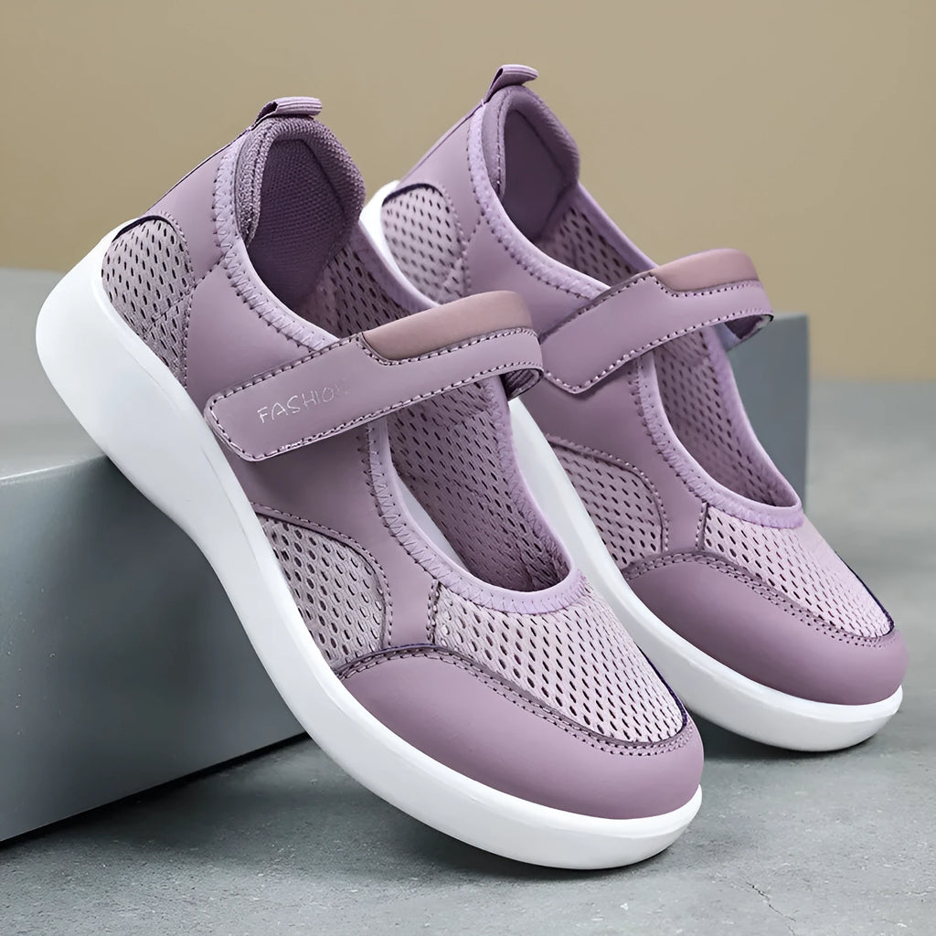 Women's low-top casual shoes in mesh with velcro strap, shown in multiple colour options