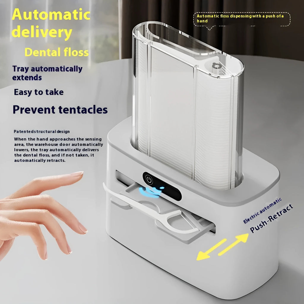 Intelligent Induction Dental Floss Box in dark gray, light gray, and gold colour options.